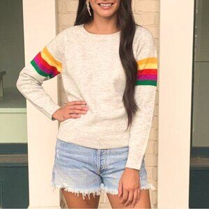 THML Cream Sweater with Rainbow Stripes